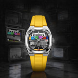 Seagull Retro No Signal Small TV 36mm Unisex Dual Calendar Automatic Watch Yellow Rubber